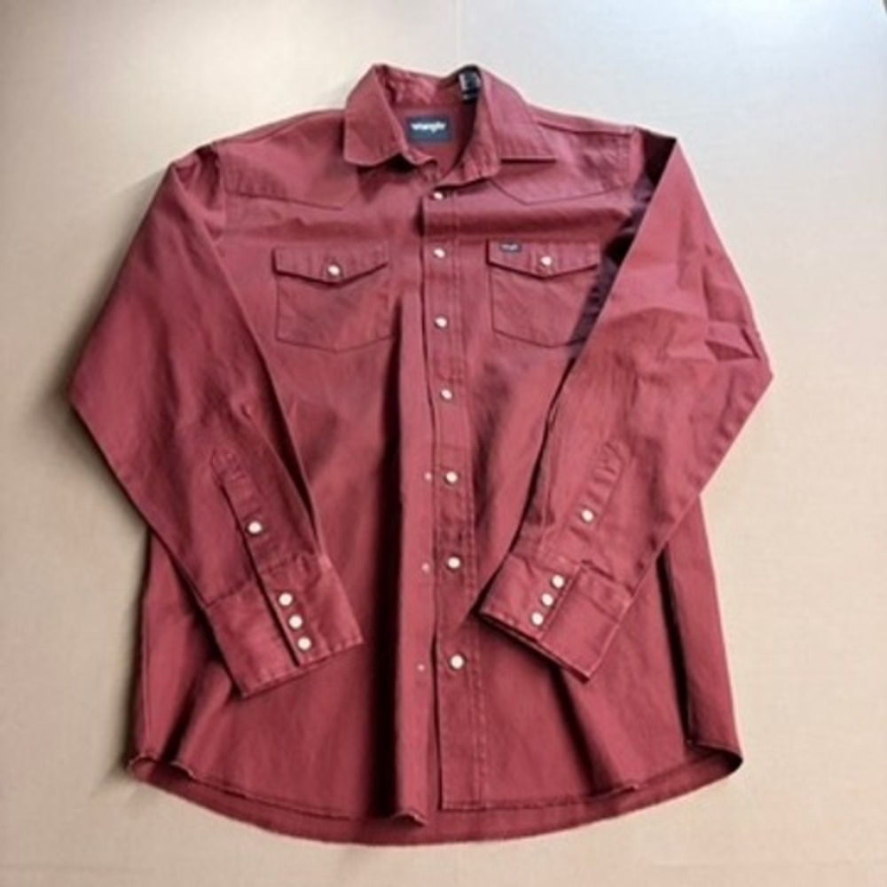 Wrangler Mens Western Pearl Snap Shirt Large Tall LT Burgundy Red Cotton Twill